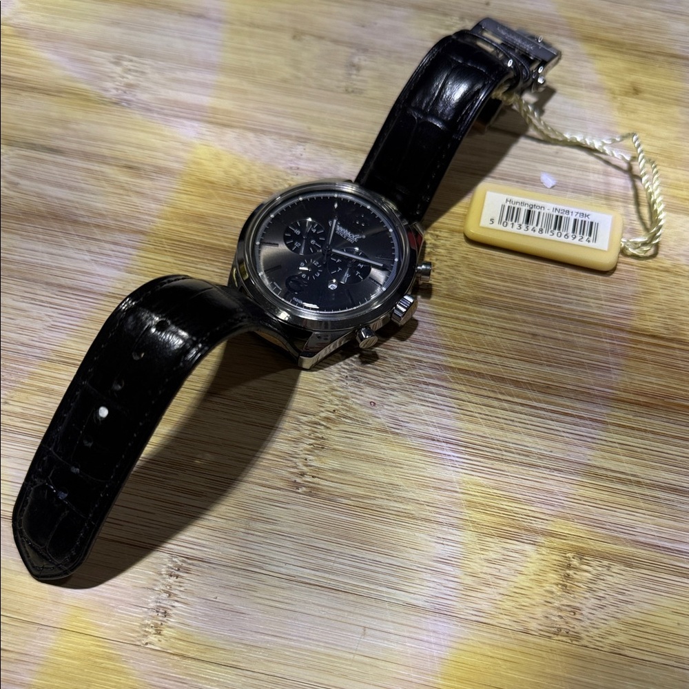 Ingersoll Silver Dial with Black Leather Strap Watch